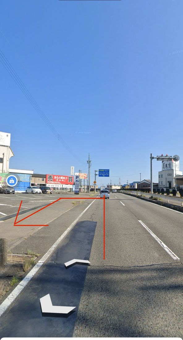 Uターンするように狭い道へ入る